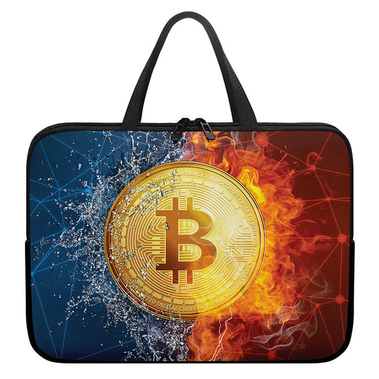 Fire And Water Bitcoin Print Laptop Sleeve With Handle