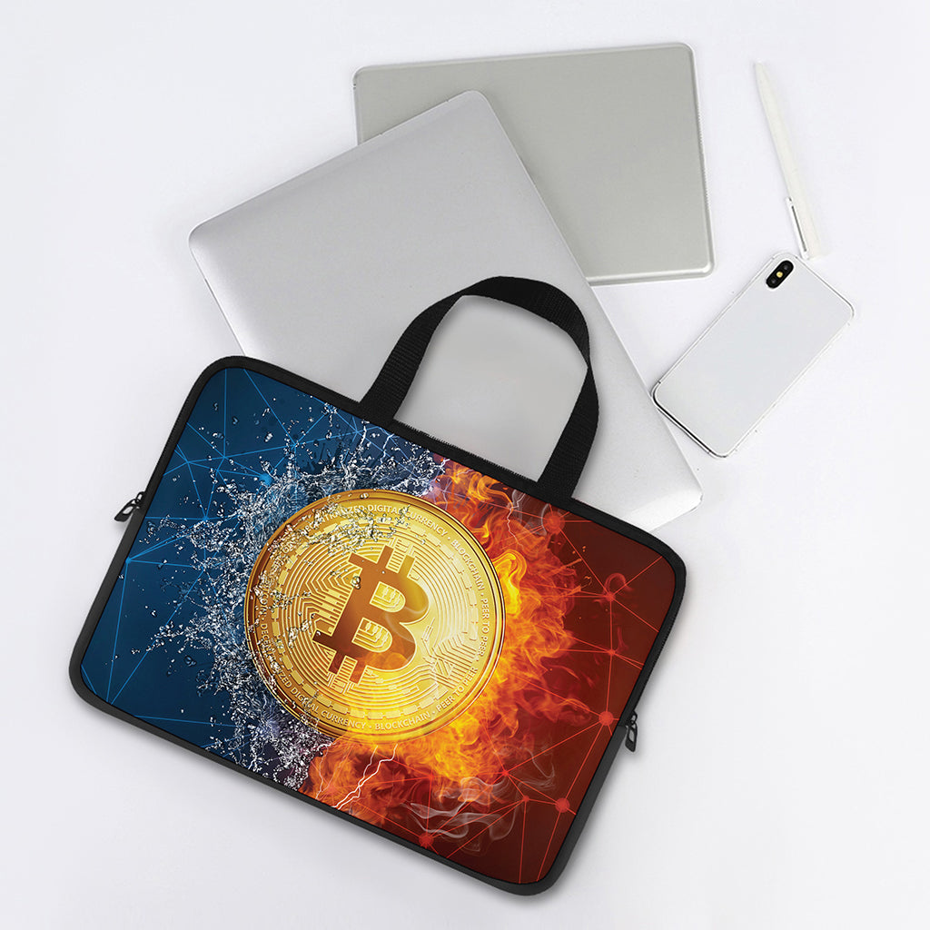 Fire And Water Bitcoin Print Laptop Sleeve With Handle