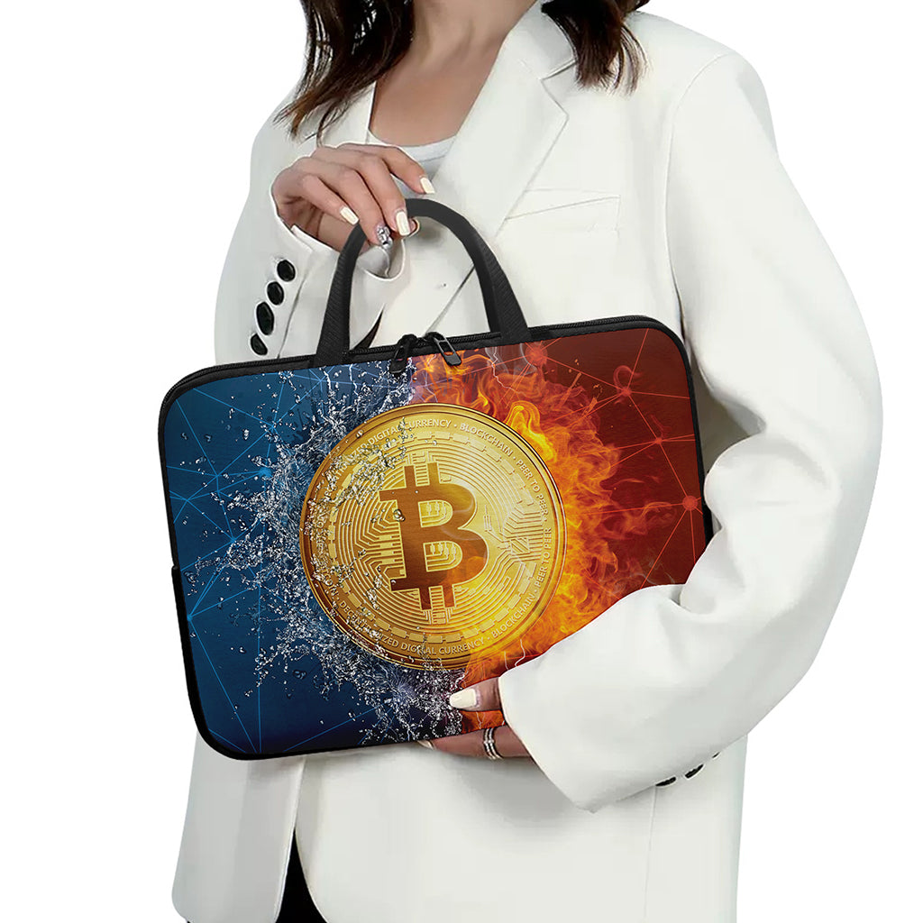 Fire And Water Bitcoin Print Laptop Sleeve With Handle
