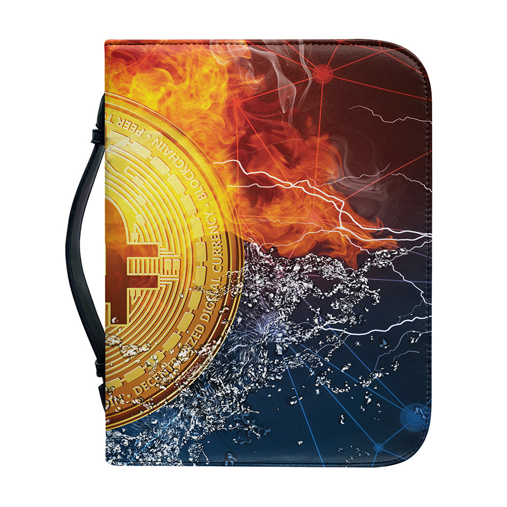 Fire And Water Bitcoin Print Leather Bible Cover