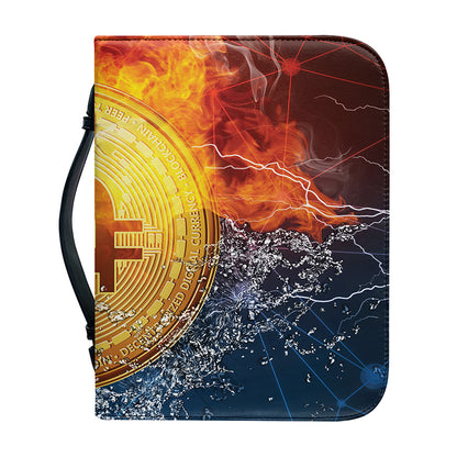 Fire And Water Bitcoin Print Leather Bible Cover