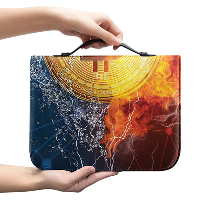 Fire And Water Bitcoin Print Leather Bible Cover