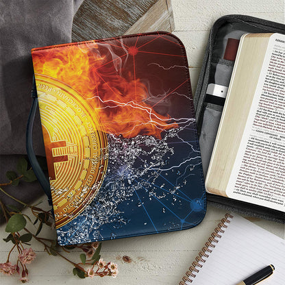 Fire And Water Bitcoin Print Leather Bible Cover