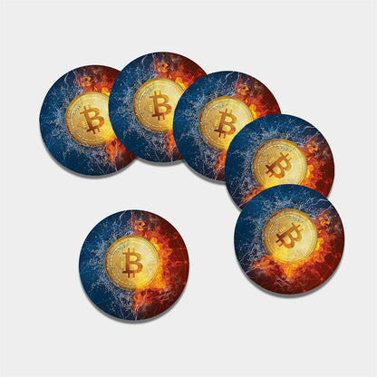 Fire And Water Bitcoin Print Leather Coaster Set
