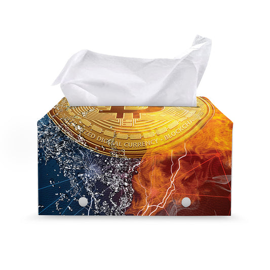 Fire And Water Bitcoin Print Leather Tissue Box Cover
