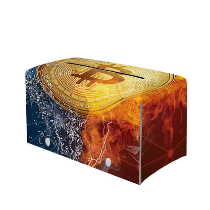 Fire And Water Bitcoin Print Leather Tissue Box Cover