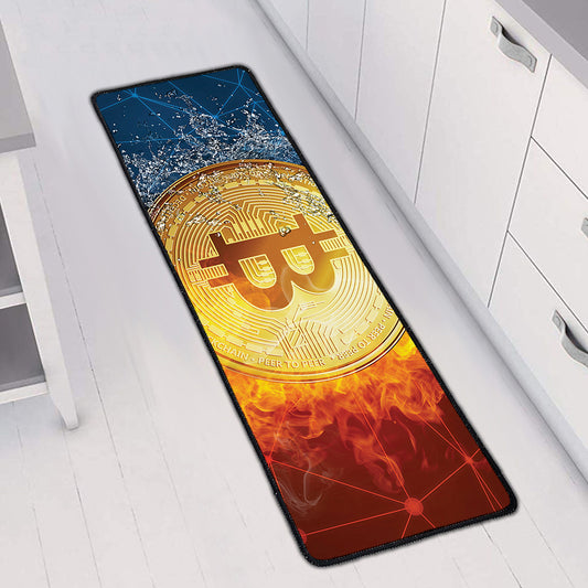 Fire And Water Bitcoin Print Long Kitchen Mat