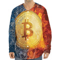 Fire And Water Bitcoin Print Long Sleeve Baseball Jersey