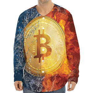 Fire And Water Bitcoin Print Long Sleeve Baseball Jersey