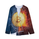 Fire And Water Bitcoin Print Long Sleeve Short Coat