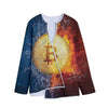 Fire And Water Bitcoin Print Long Sleeve Short Coat