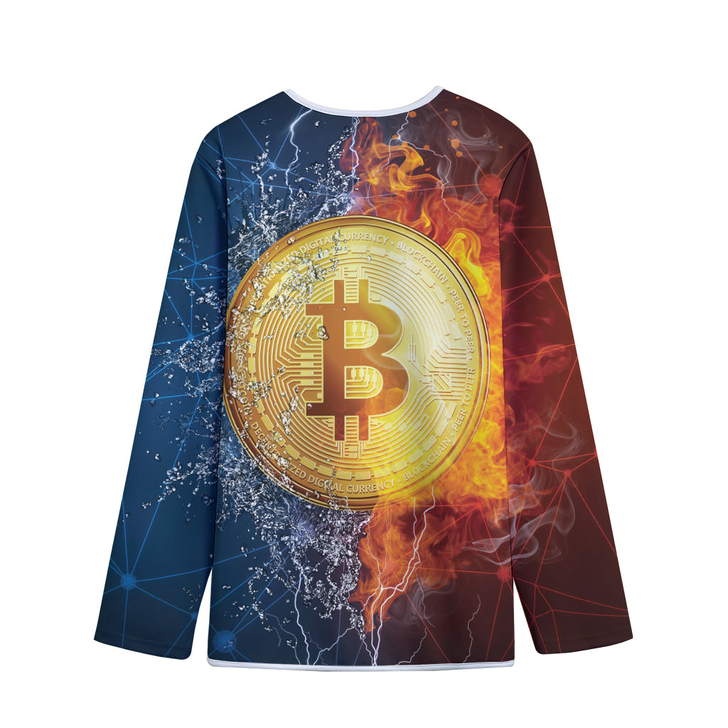 Fire And Water Bitcoin Print Long Sleeve Short Coat