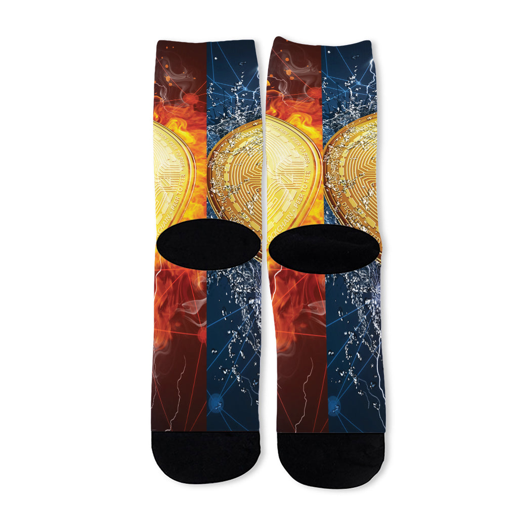 Fire And Water Bitcoin Print Long Socks
