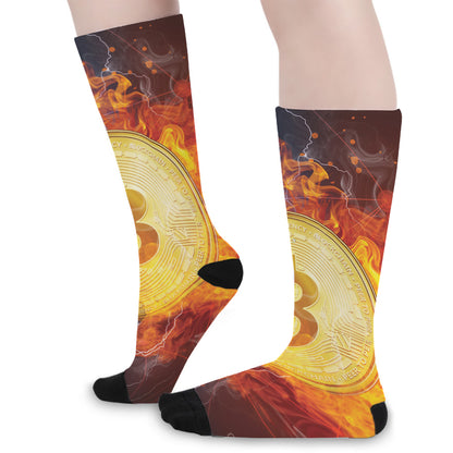 Fire And Water Bitcoin Print Long Socks