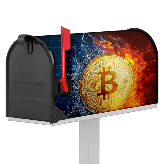 Fire And Water Bitcoin Print Mailbox Cover