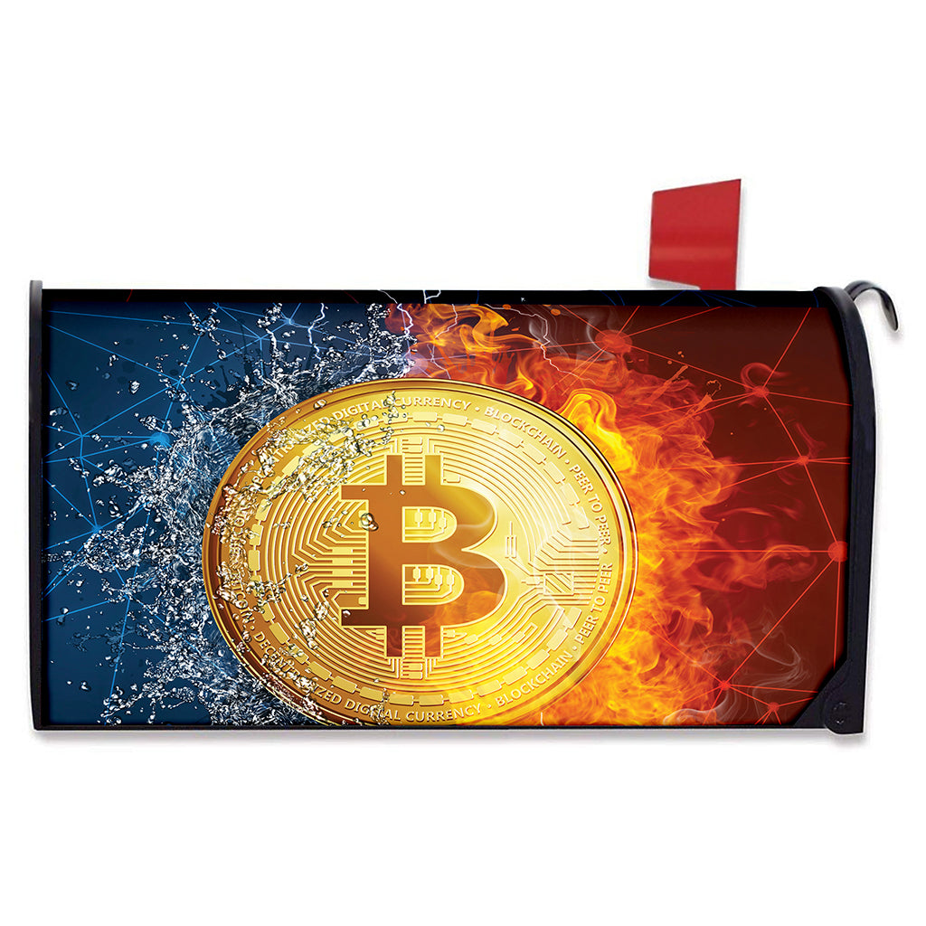 Fire And Water Bitcoin Print Mailbox Cover