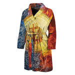 Fire And Water Bitcoin Print Men's Bathrobe