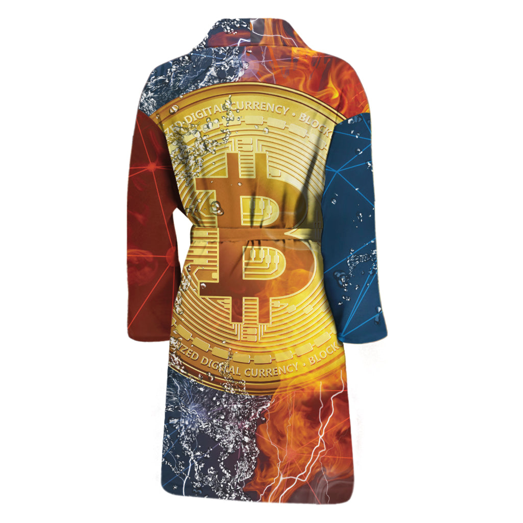 Fire And Water Bitcoin Print Men's Bathrobe