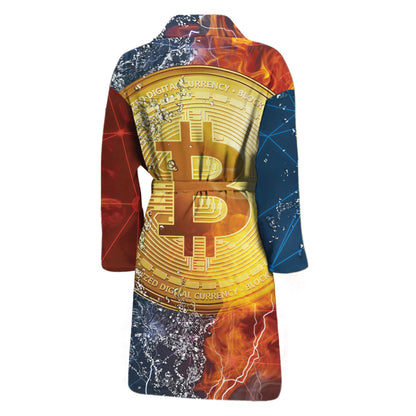 Fire And Water Bitcoin Print Men's Bathrobe
