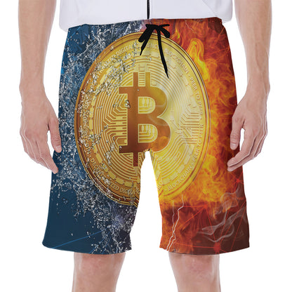 Fire And Water Bitcoin Print Men's Beach Shorts