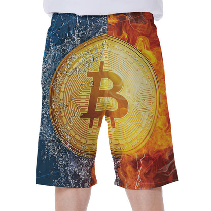 Fire And Water Bitcoin Print Men's Beach Shorts