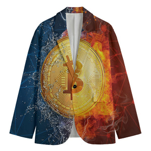 Fire And Water Bitcoin Print Men's Blazer