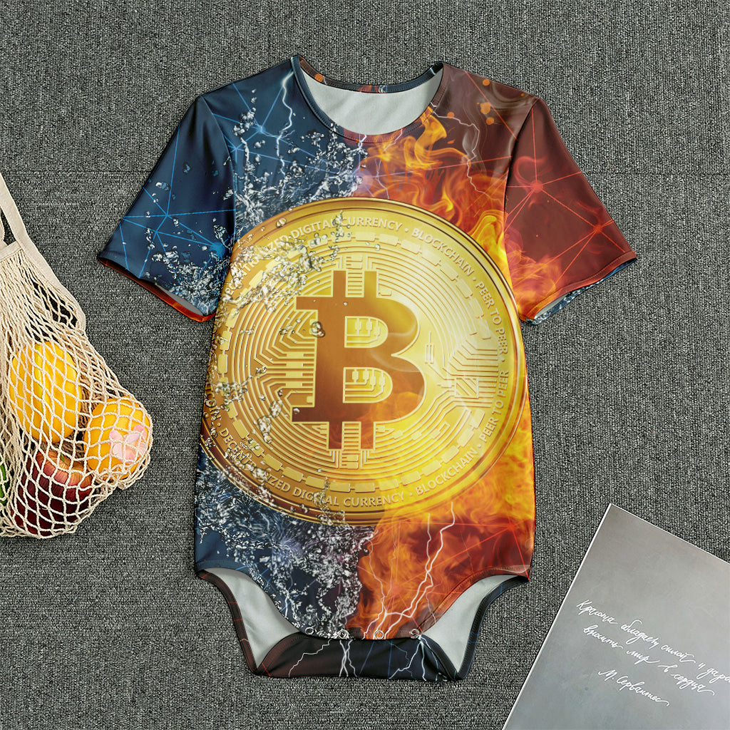 Fire And Water Bitcoin Print Men's Bodysuit