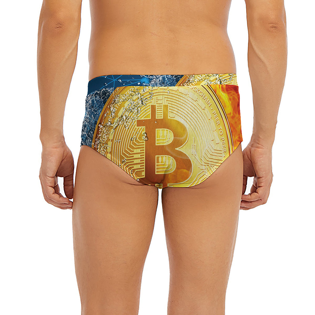 Fire And Water Bitcoin Print Men's Briefs