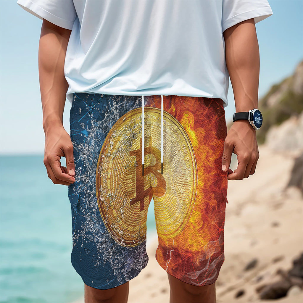 Fire And Water Bitcoin Print Men's Cargo Shorts