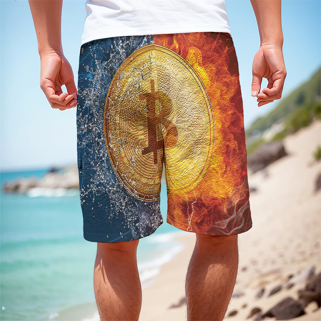 Fire And Water Bitcoin Print Men's Cargo Shorts