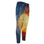 Fire And Water Bitcoin Print Men's Compression Pants