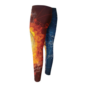 Fire And Water Bitcoin Print Men's Compression Pants