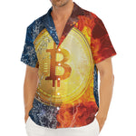 Fire And Water Bitcoin Print Men's Deep V-Neck Shirt