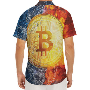 Fire And Water Bitcoin Print Men's Deep V-Neck Shirt