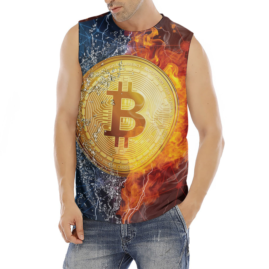 Fire And Water Bitcoin Print Men's Fitness Tank Top