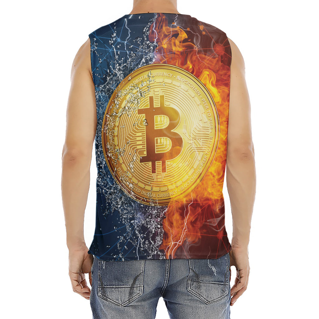 Fire And Water Bitcoin Print Men's Fitness Tank Top