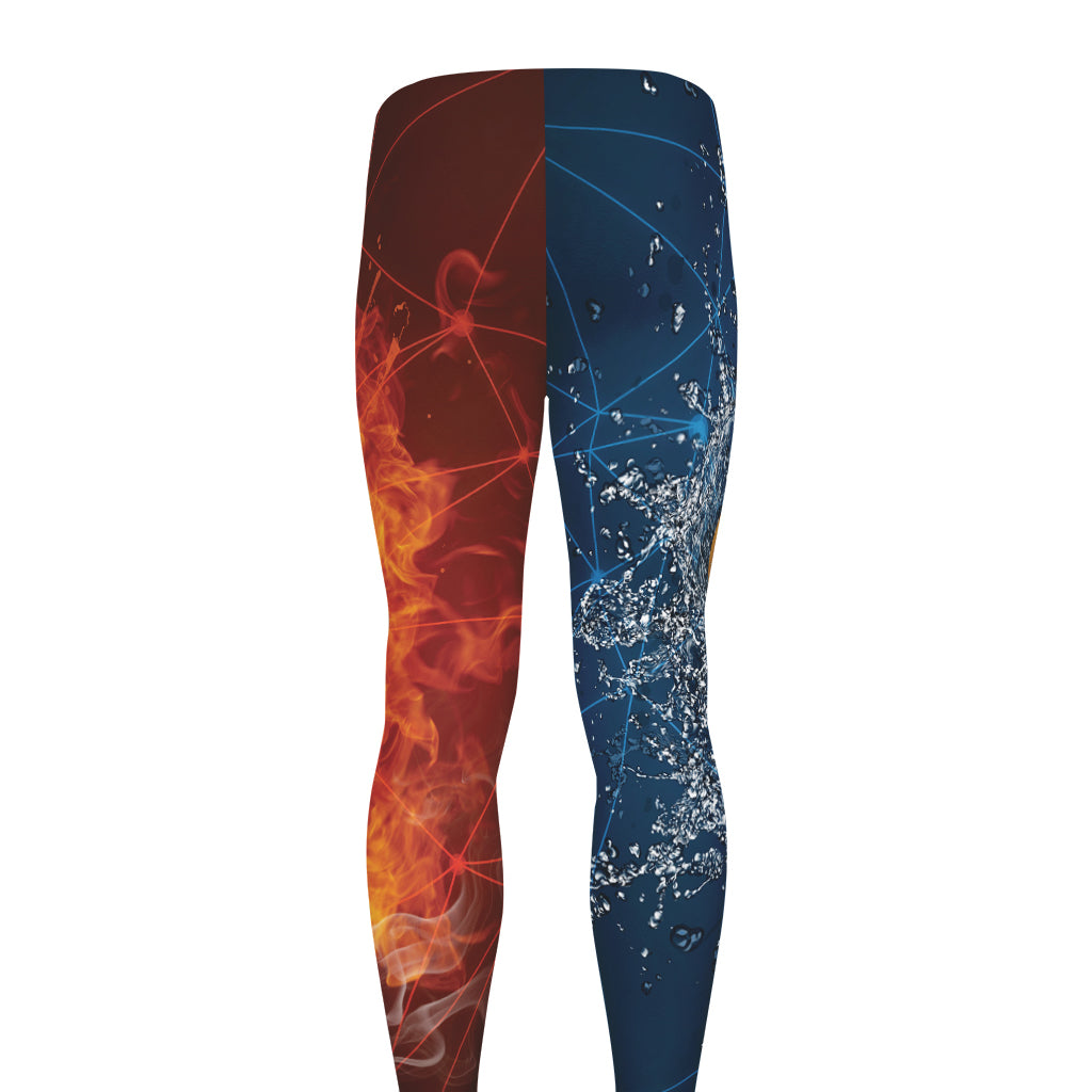 Fire And Water Bitcoin Print Men's leggings