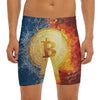 Fire And Water Bitcoin Print Men's Long Boxer Briefs