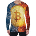 Fire And Water Bitcoin Print Men's Long Sleeve T-Shirt