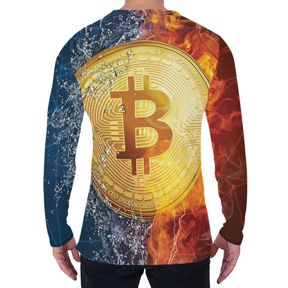 Fire And Water Bitcoin Print Men's Long Sleeve T-Shirt