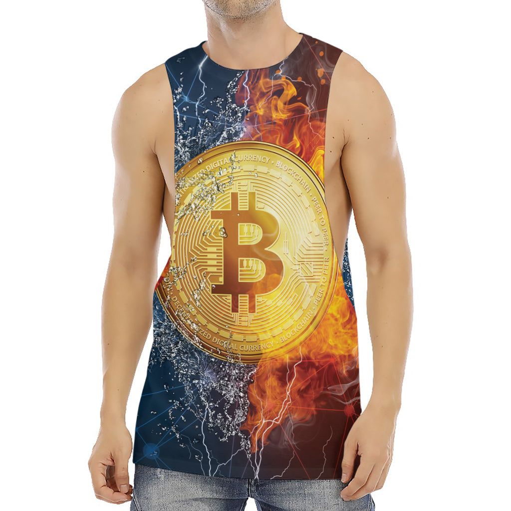 Fire And Water Bitcoin Print Men's Muscle Tank Top