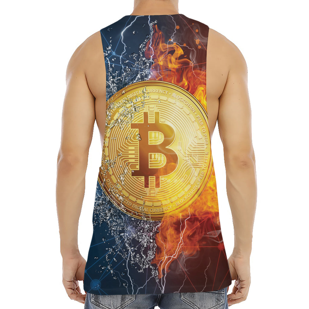 Fire And Water Bitcoin Print Men's Muscle Tank Top