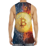 Fire And Water Bitcoin Print Men's Muscle Tank Top