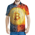 Fire And Water Bitcoin Print Men's Polo Shirt