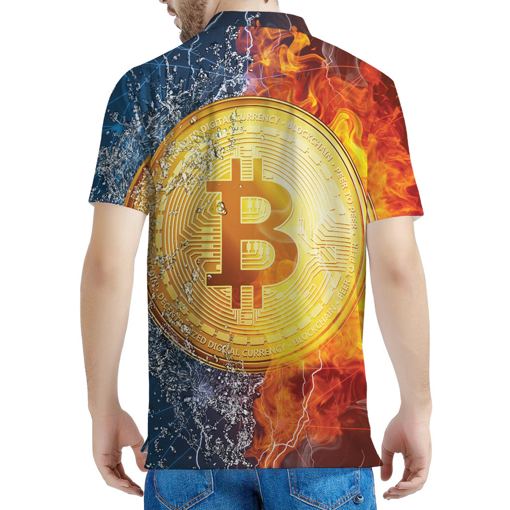 Fire And Water Bitcoin Print Men's Polo Shirt