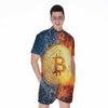 Fire And Water Bitcoin Print Men's Rompers