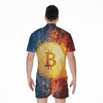 Fire And Water Bitcoin Print Men's Rompers