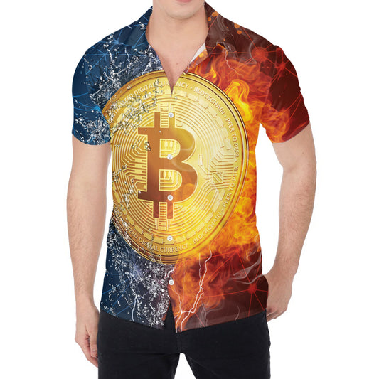 Fire And Water Bitcoin Print Men's Shirt