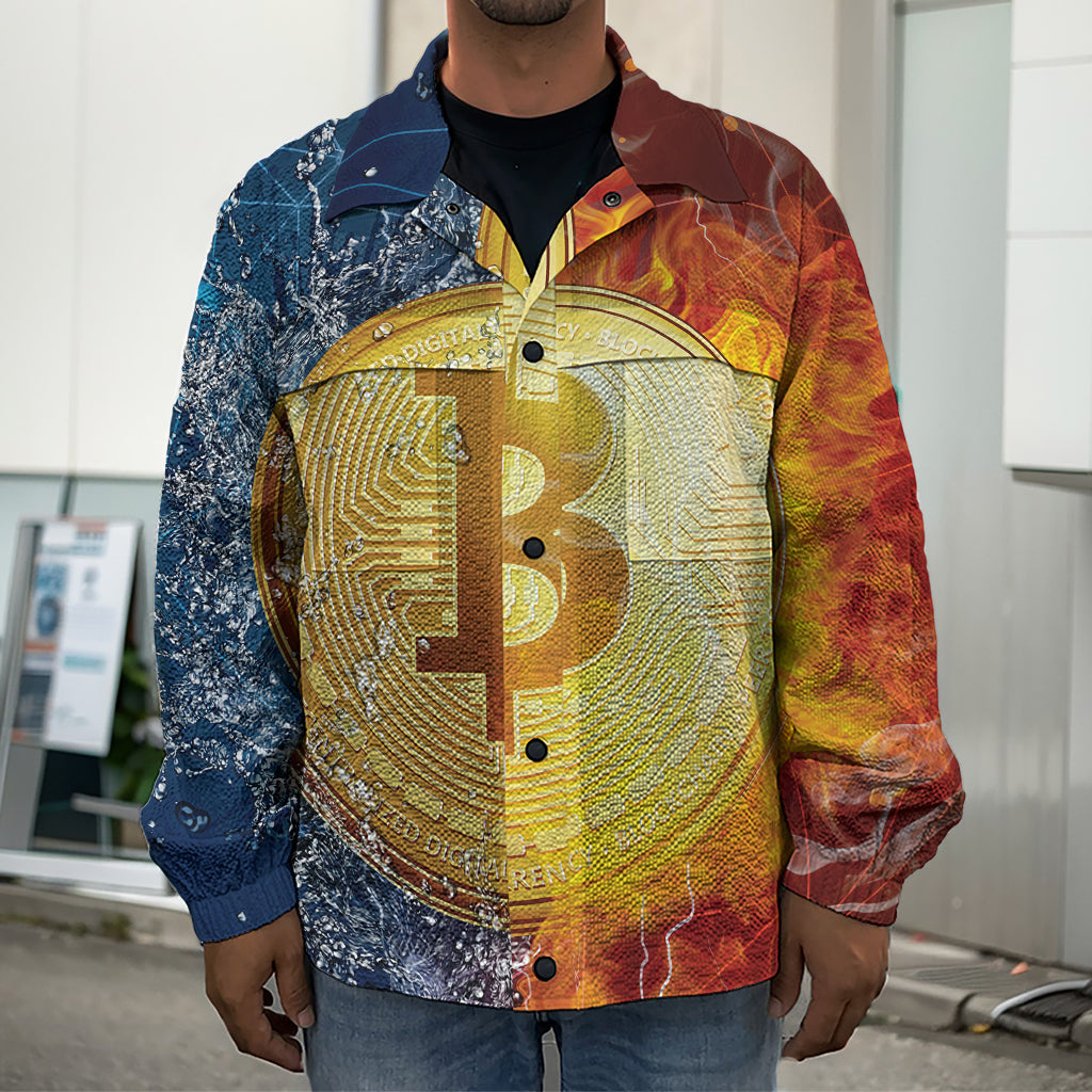 Fire And Water Bitcoin Print Men's Shirt Jacket