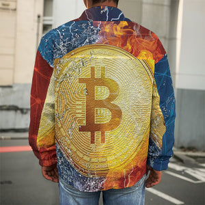 Fire And Water Bitcoin Print Men's Shirt Jacket